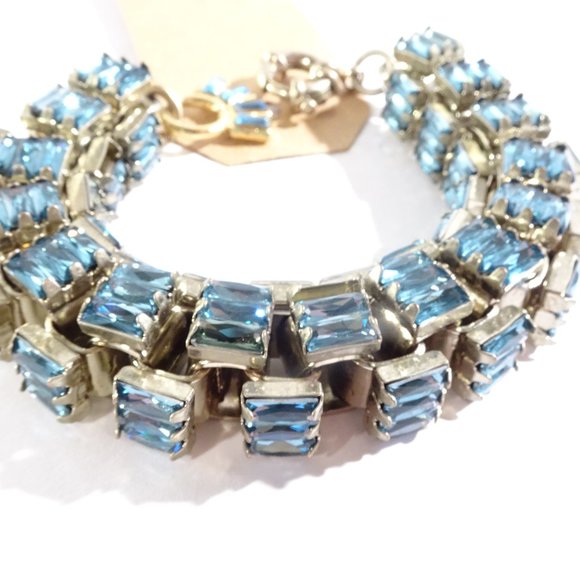 Lee Angel Crystal baguette Box Link Bracelet Blue Brass NWT 240 - Picture 4 of 7
